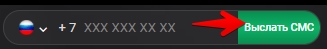 Введите номер телефона и нажмите на кнопку "Выслать смс".